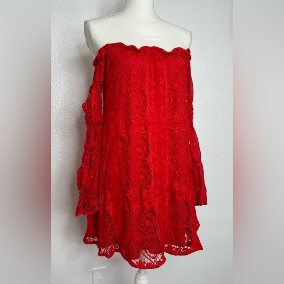 For Love And Lemons Garden Rose Hot Red Dress Small - Picture 4 of 14